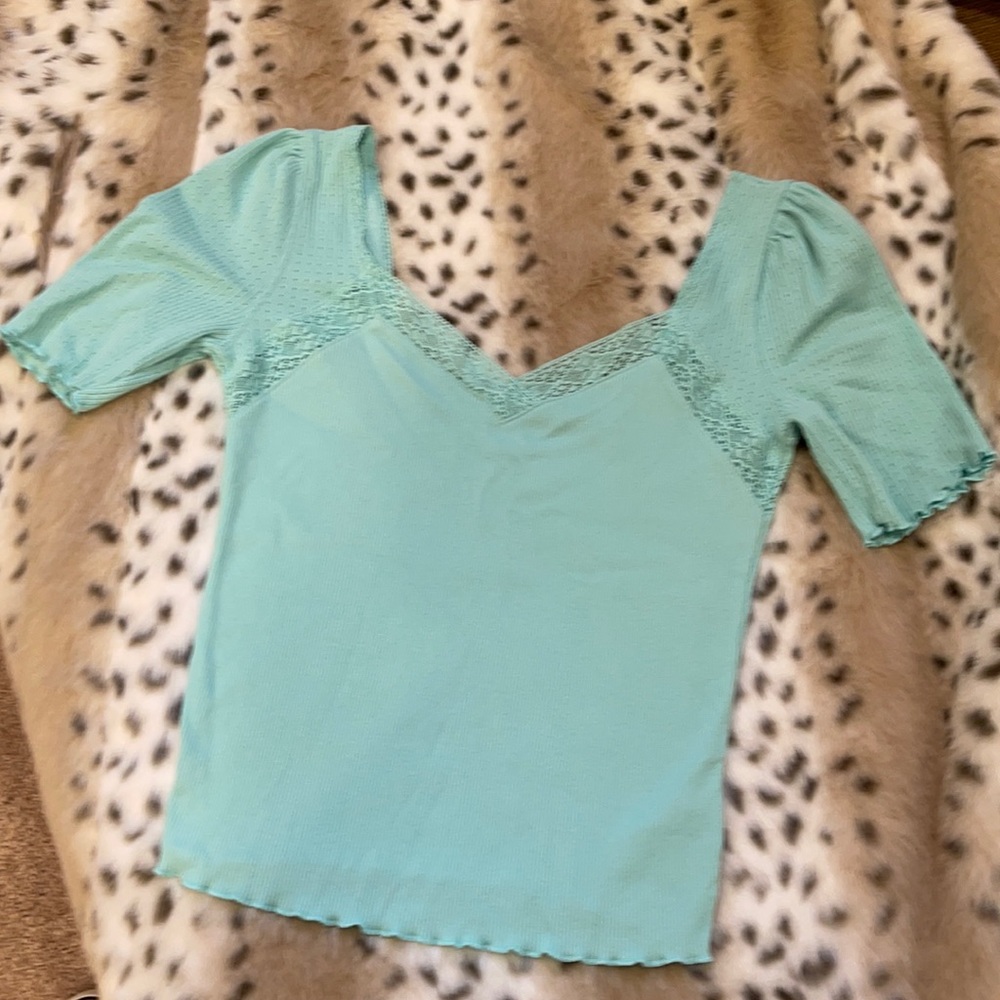 Free People V Neck Lace trim top